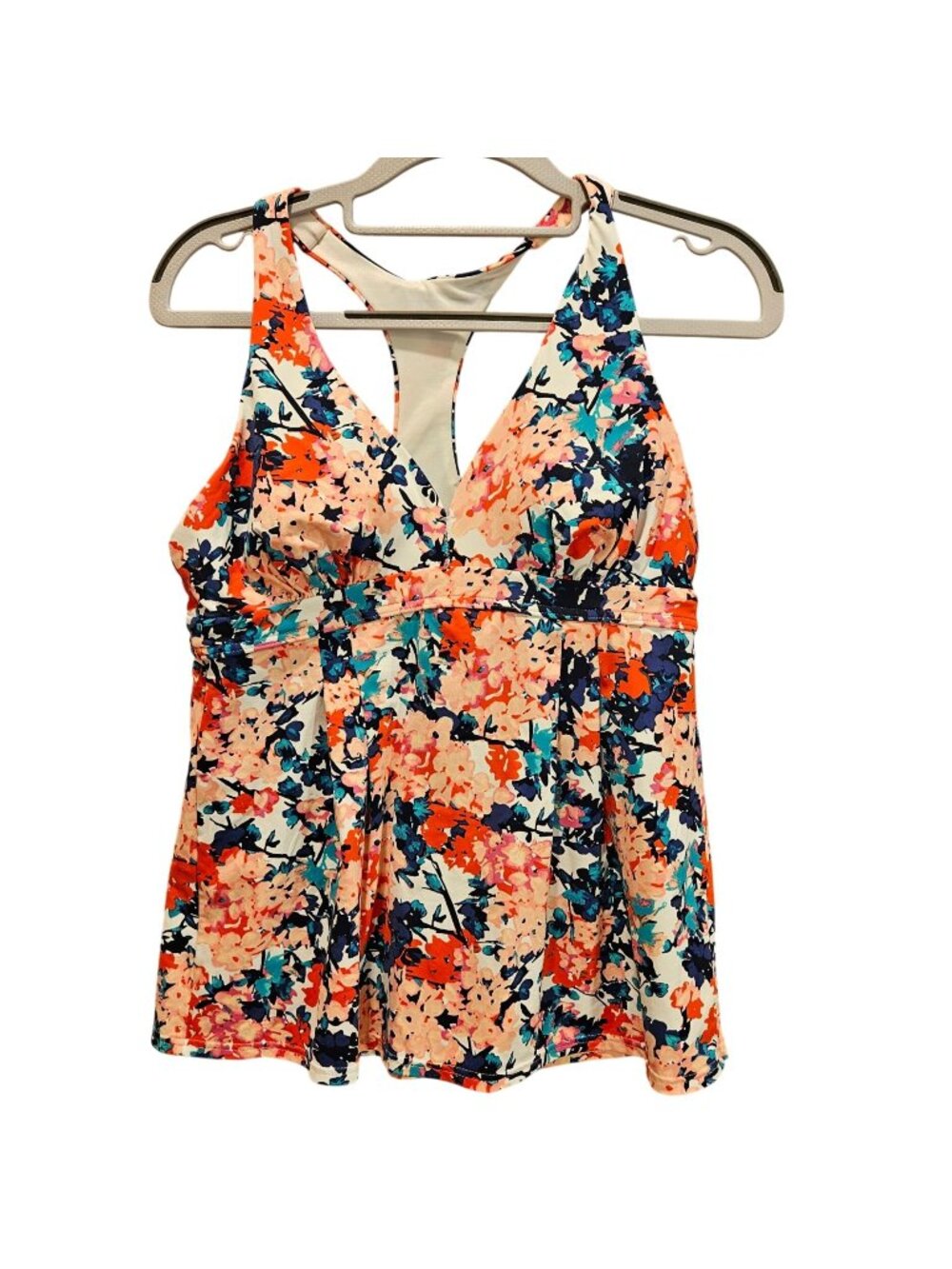 Lands End Tankini Womans 6 Top Swim Suit Racer Back Floral Colorful feminine
